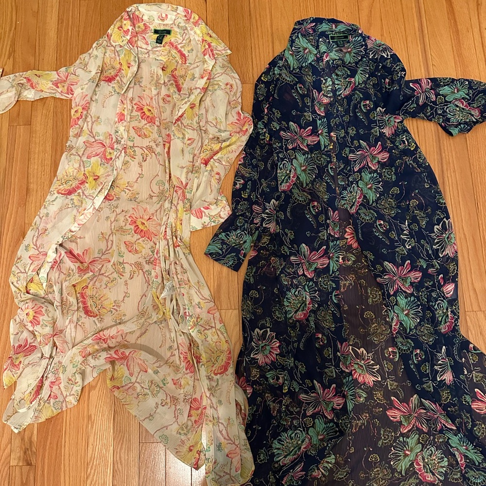 C wonder long Sheer shirt cover size6P in beige/pink + Navy floral. You get Both